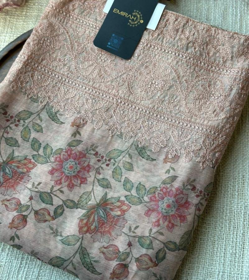 Blush Garden Kota Chanderi - Charcoal Grey