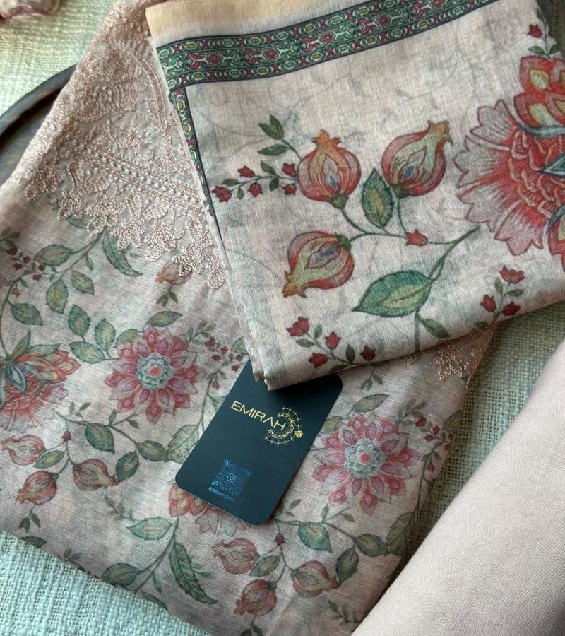 Blush Garden Kota Chanderi - Charcoal Grey