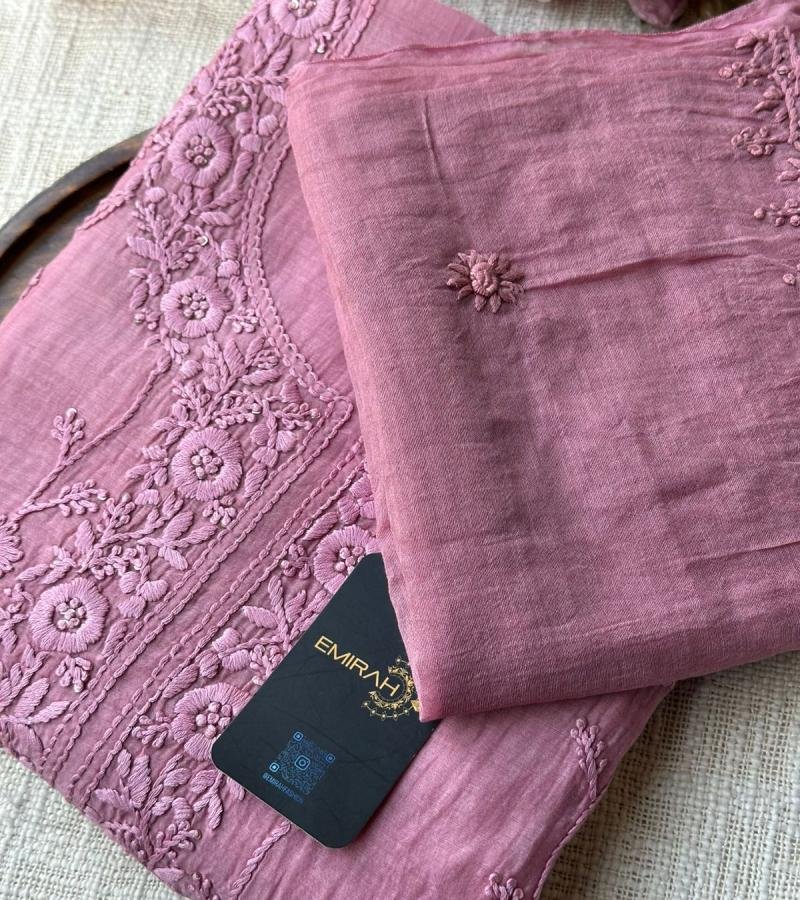 Rose Mist Mul Chanderi Suit - Jet Black