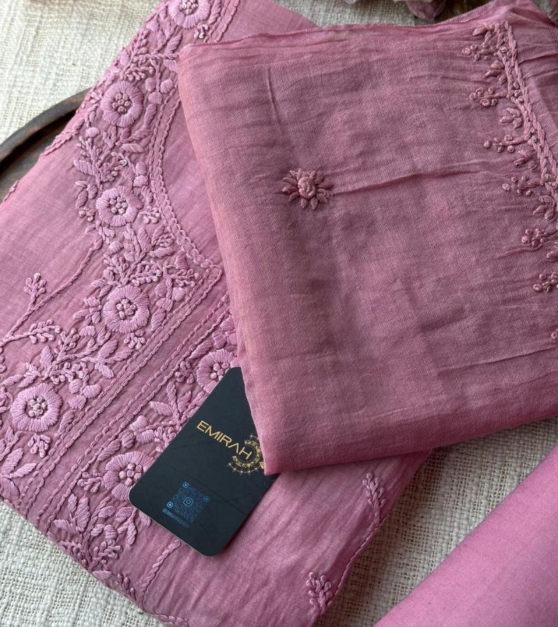 Rose Mist Mul Chanderi Suit - Jet Black