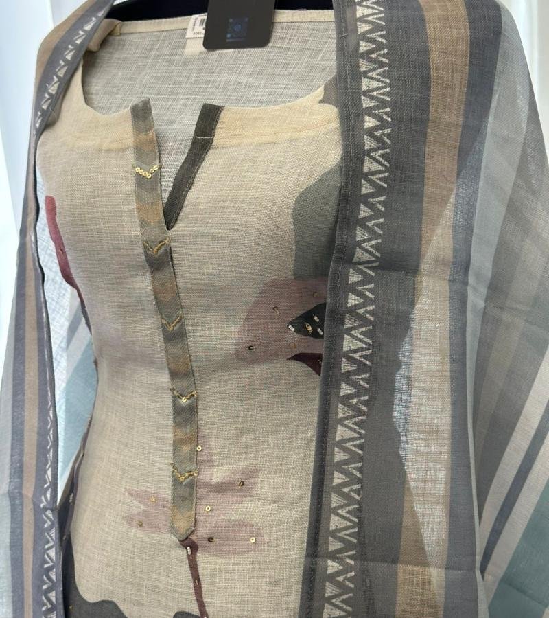 Muted Elegance Semi Linen Suit - Silver