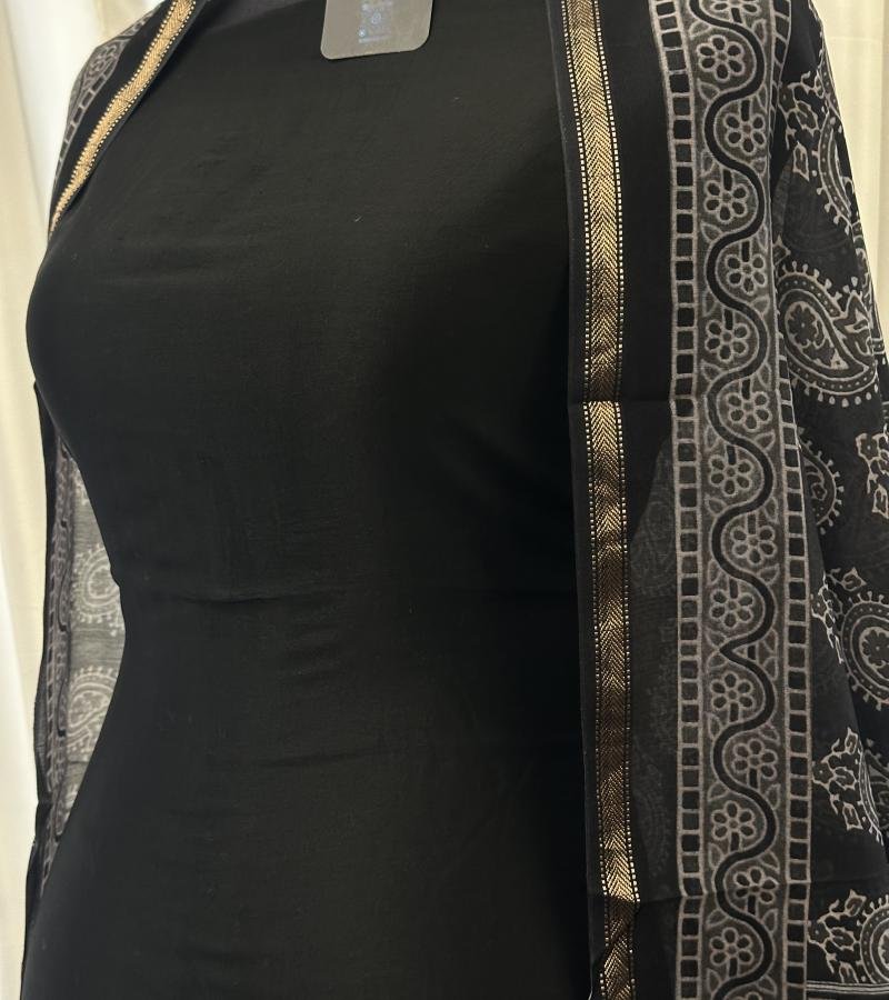  Maheshwari Silk Suit Set - Charcoal Grey
