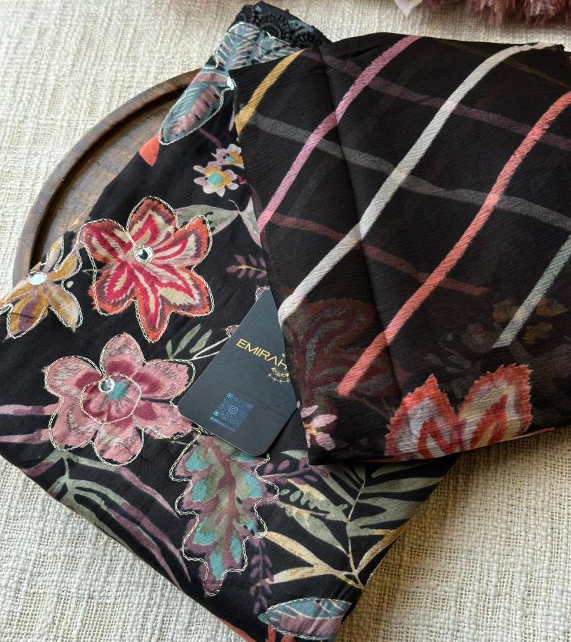 Midnight Bloom Cotton Suit Set  - Jet Black