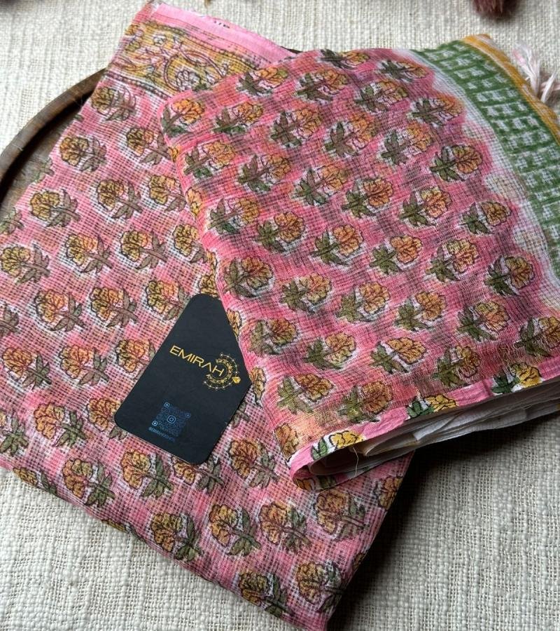 Floral Grace Kota Doria Suit - Rose Pink