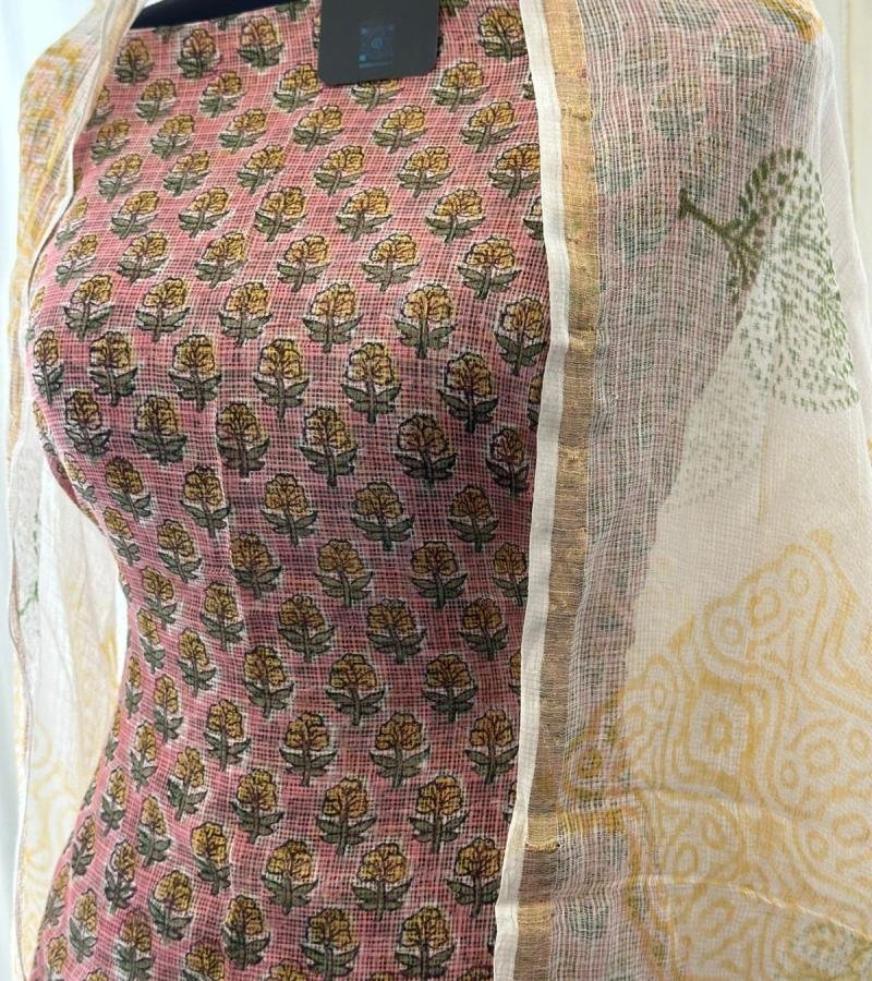 Floral Grace Kota Doria Suit - Rose Pink