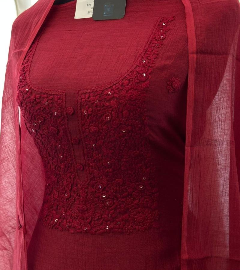 Mul Chanderi Suit - Ruby Red