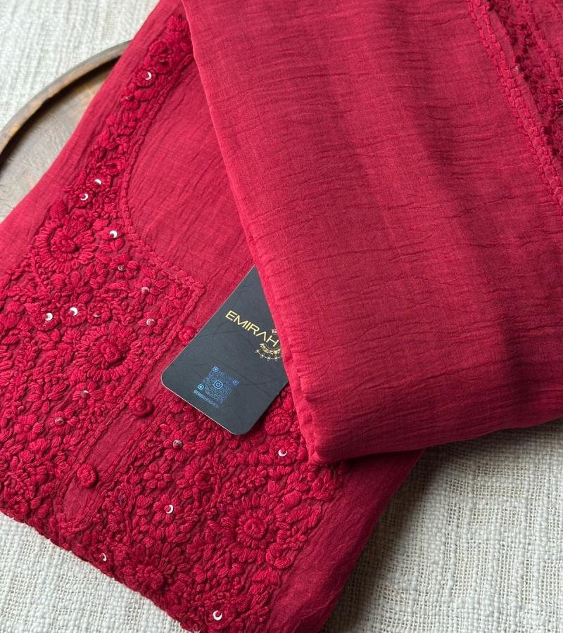 Mul Chanderi Suit - Ruby Red