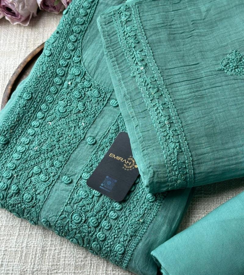 Mul Chanderi Suit - Emerald Green