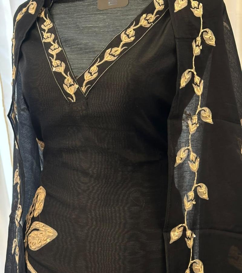 Ethereal Vine Kota Chanderi - Jet Black