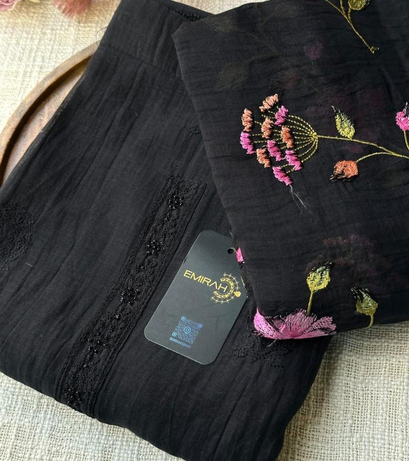 Midnight Bloom Mul Chanderi - Jet Black