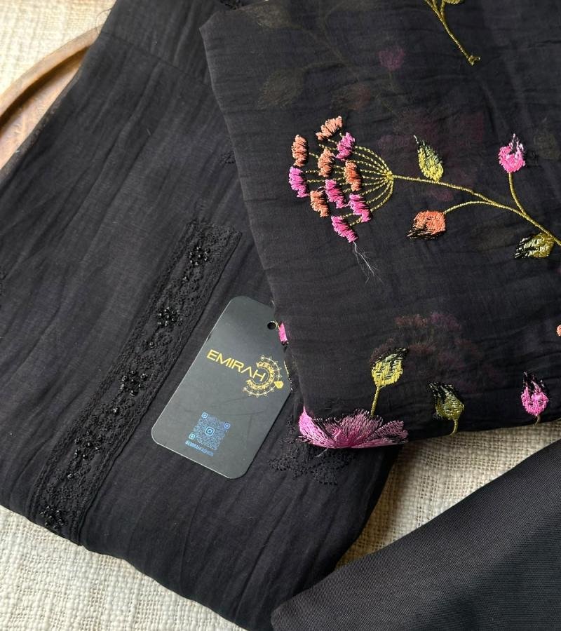 Midnight Bloom Mul Chanderi - Jet Black