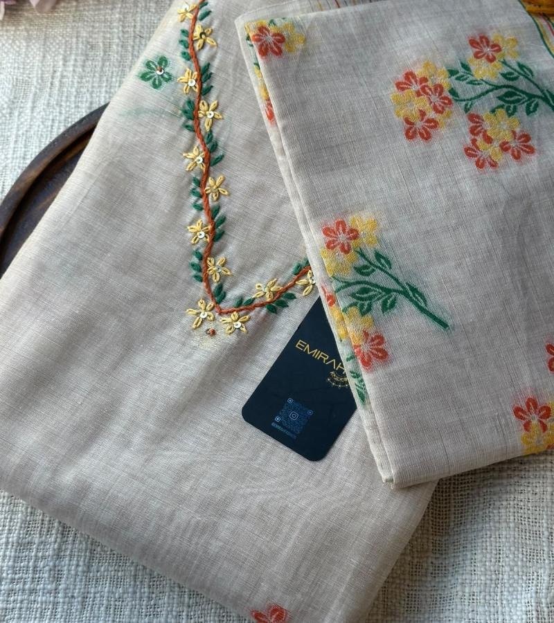 Meadow Blossom Chanderi - Gold