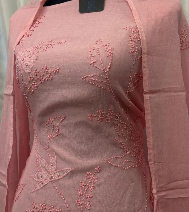 Blush Bloom Mul Chanderi Suit - Rose Pink
