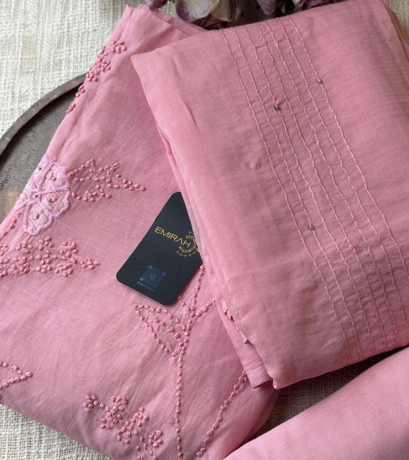 Blush Bloom Mul Chanderi Suit - Rose Pink