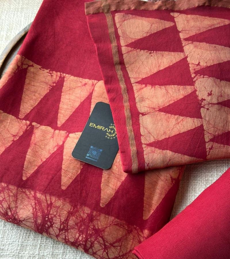 Maheshwari Silk Suit - Ruby Red