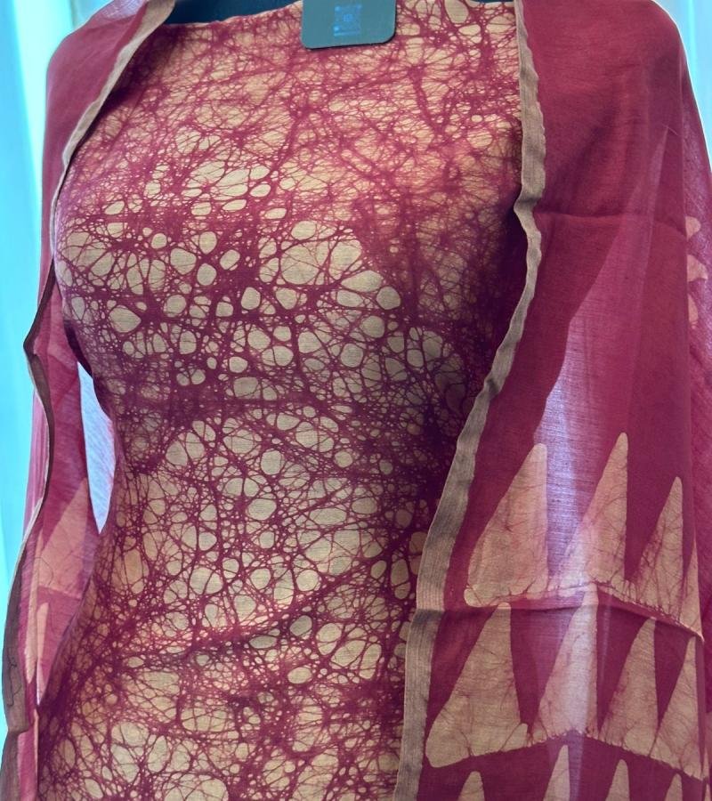 Maheshwari Silk Suit - Ruby Red