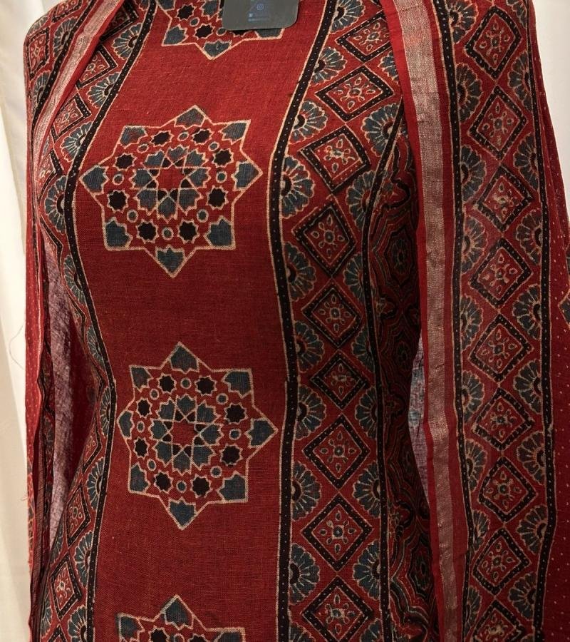 Earthy Elegance, Timeless Ajrakh - Ruby Red
