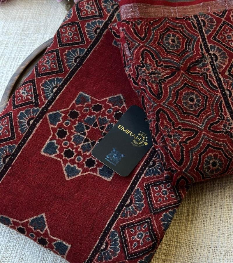 Earthy Elegance, Timeless Ajrakh - Ruby Red
