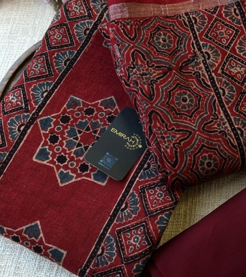 Earthy Elegance, Timeless Ajrakh - Ruby Red