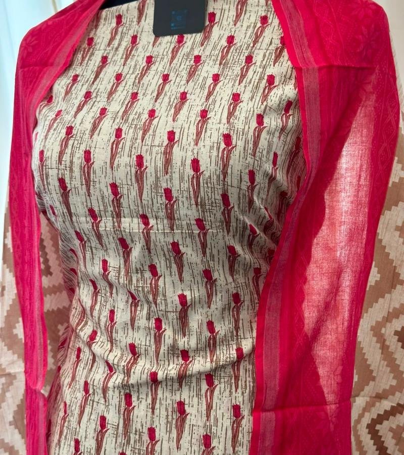 Elegant Maheshwari Silk Suit Set - Rose Pink