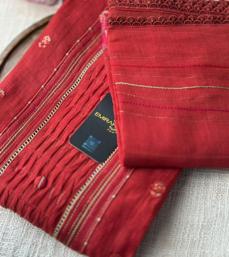 Elegant Mul Chanderi Suit Set with Handcrafted Pintucks & Embroidered Detailing - Mixed Colors
