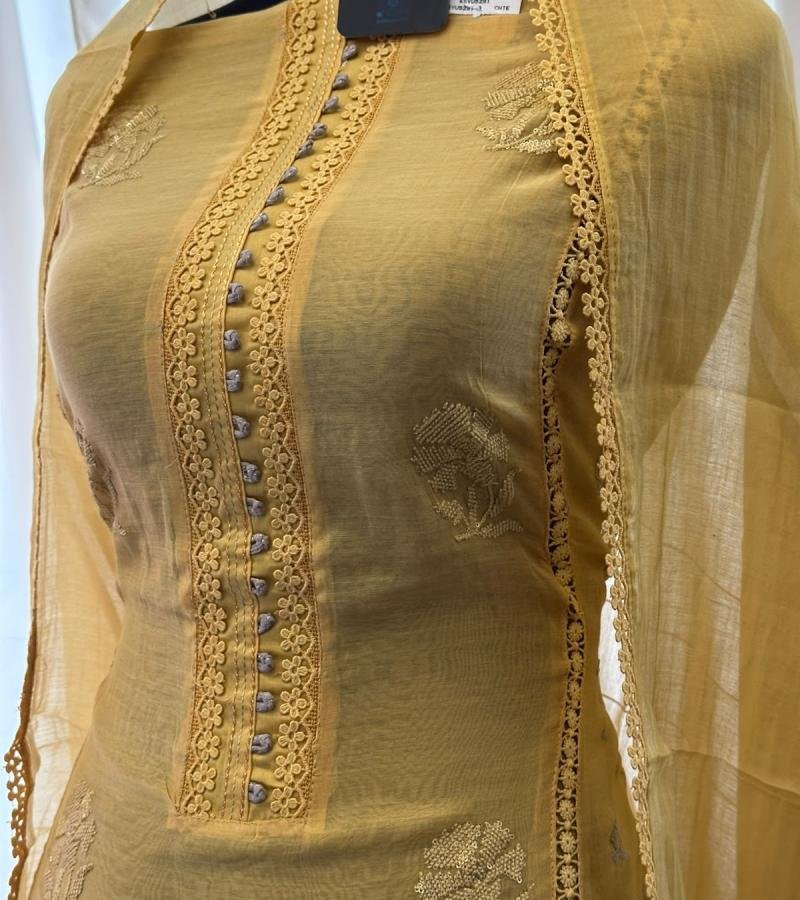 Elegant Mul Chanderi Suit Set with Handcrafted Pintucks & Embroidered Detailing - Mixed Colors