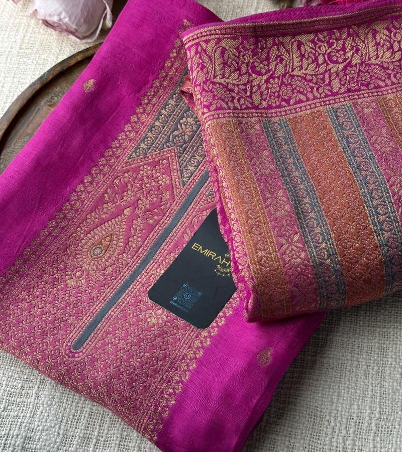 Elegant Chanderi Suit with Jamdani Weaving & Woven Dupatta - Mixed Colors