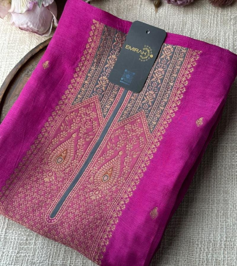 Elegant Chanderi Suit with Jamdani Weaving & Woven Dupatta - Mixed Colors