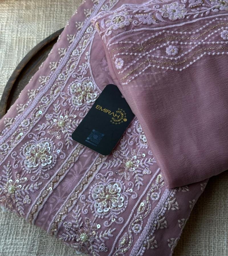 Elegant Georgette Suit with Intricate Hand Embroidery - Rose Pink