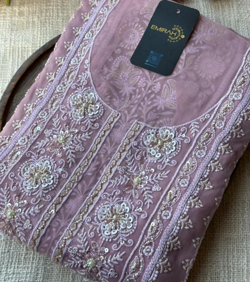 Elegant Georgette Suit with Intricate Hand Embroidery - Rose Pink