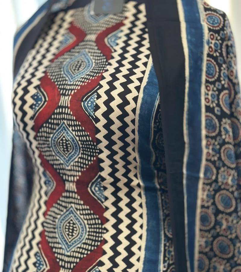 Elegant Modal Silk Suit with Artistic Handblock Prints - Royal Blue