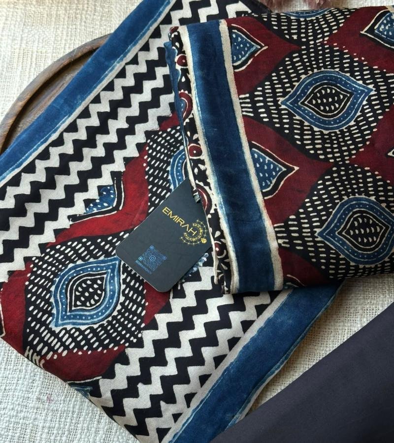Elegant Modal Silk Suit with Artistic Handblock Prints - Royal Blue