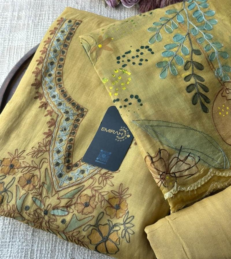 Elegant Mul Chanderi Suit with Floral Embroidery - Mixed Colors