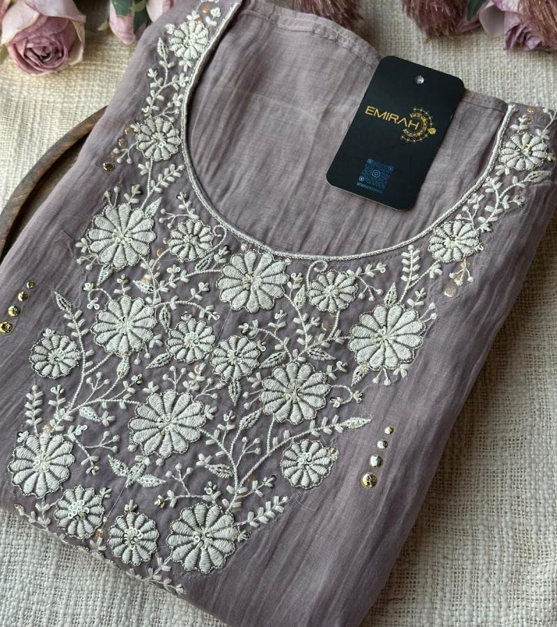 Elegant Mul Chanderi Suit with Floral Embroidery & Sequin Detailing - Mixed Colors
