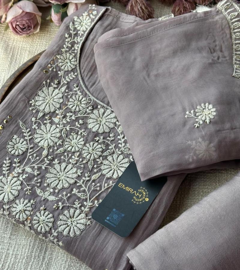 Elegant Mul Chanderi Suit with Floral Embroidery & Sequin Detailing - Mixed Colors