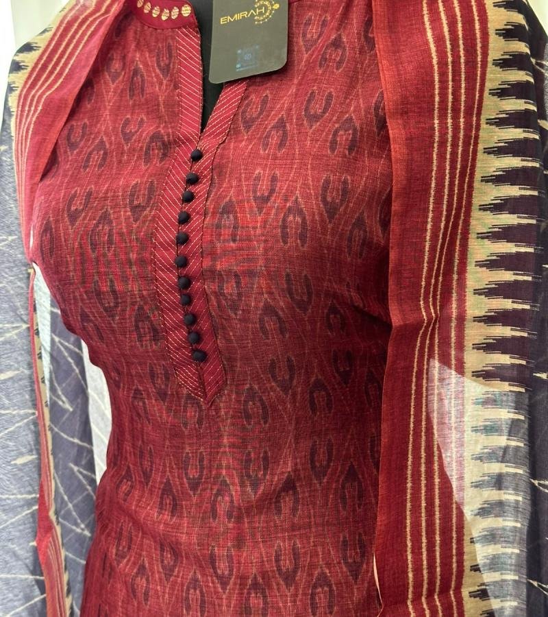 Elegant Kota Chanderi Suit with Ikat-Inspired Prints - Rose Pink