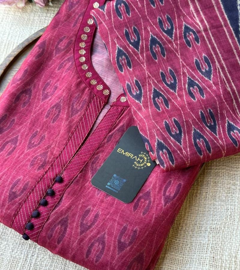 Elegant Kota Chanderi Suit with Ikat-Inspired Prints - Rose Pink