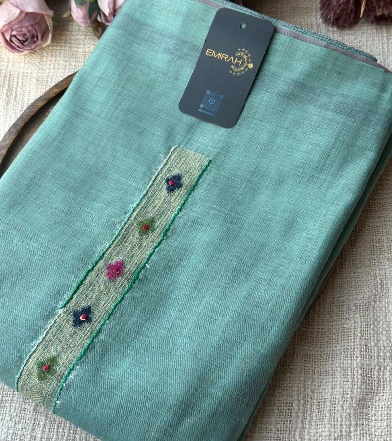 Elegant Chanderi Suit with Jamdani Weaving & Hand Embellished Detailing - Mixed Colors