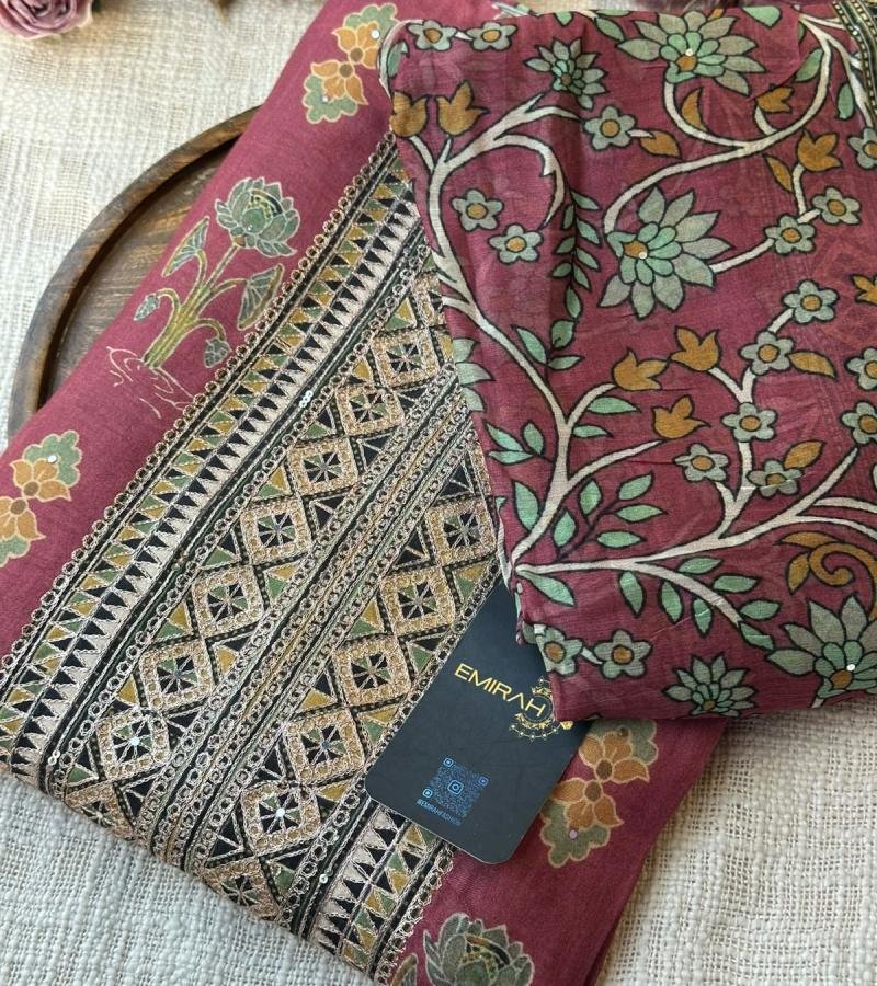 Elegant Muslin Silk Suit with Floral Print & Embroidered Detailing - Mixed Colors