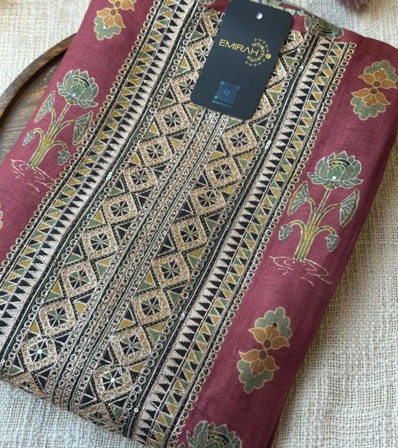 Elegant Muslin Silk Suit with Floral Print & Embroidered Detailing - Mixed Colors