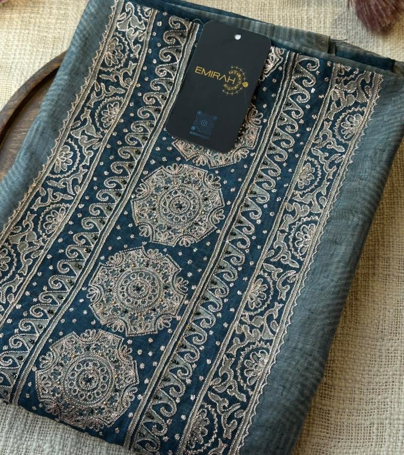Elegant Semi Tussar Suit with Intricate Embroidered Detailing - Royal Blue