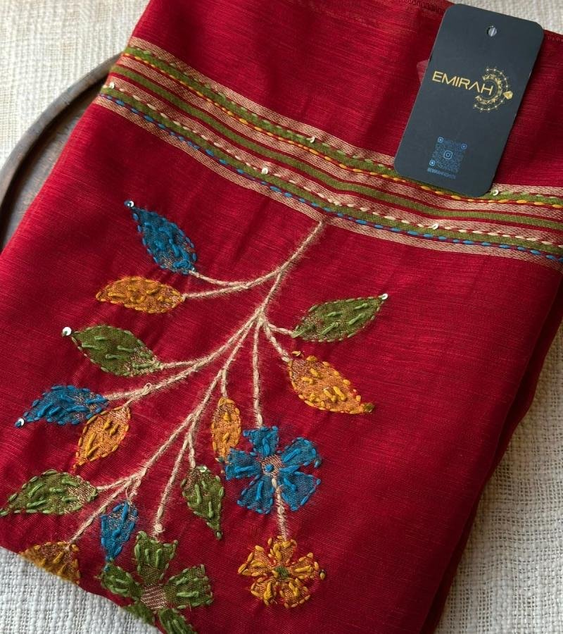 Elegant Chanderi Suit with Jamdani Weaving & Floral Embroidery - Mixed Colors