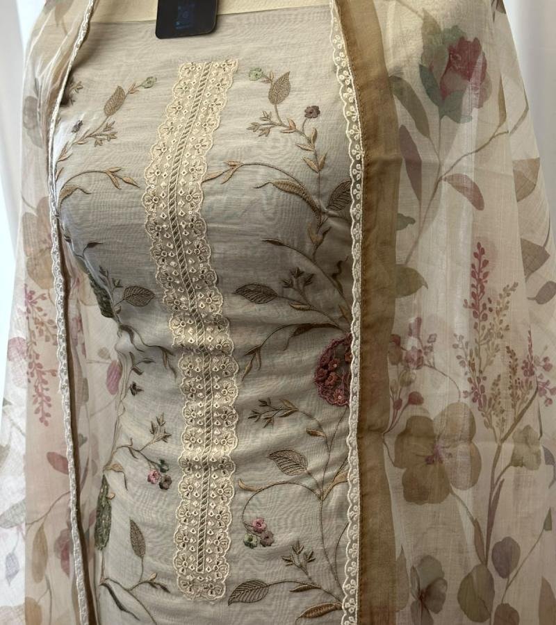 Elegant Mul Chanderi Suit with Floral Embroidery - Mixed Colors