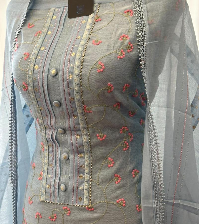 Elegant Mul Chanderi Suit with Delicate Floral Embroidery - Royal Blue