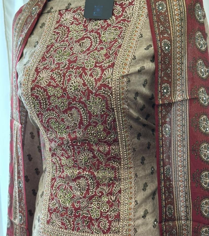 Elegant Crepe Silk Suit with Intricate Embroidery - Mixed Colors