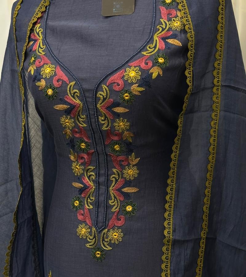 Premium Mul Chanderi Suit  - Royal Blue