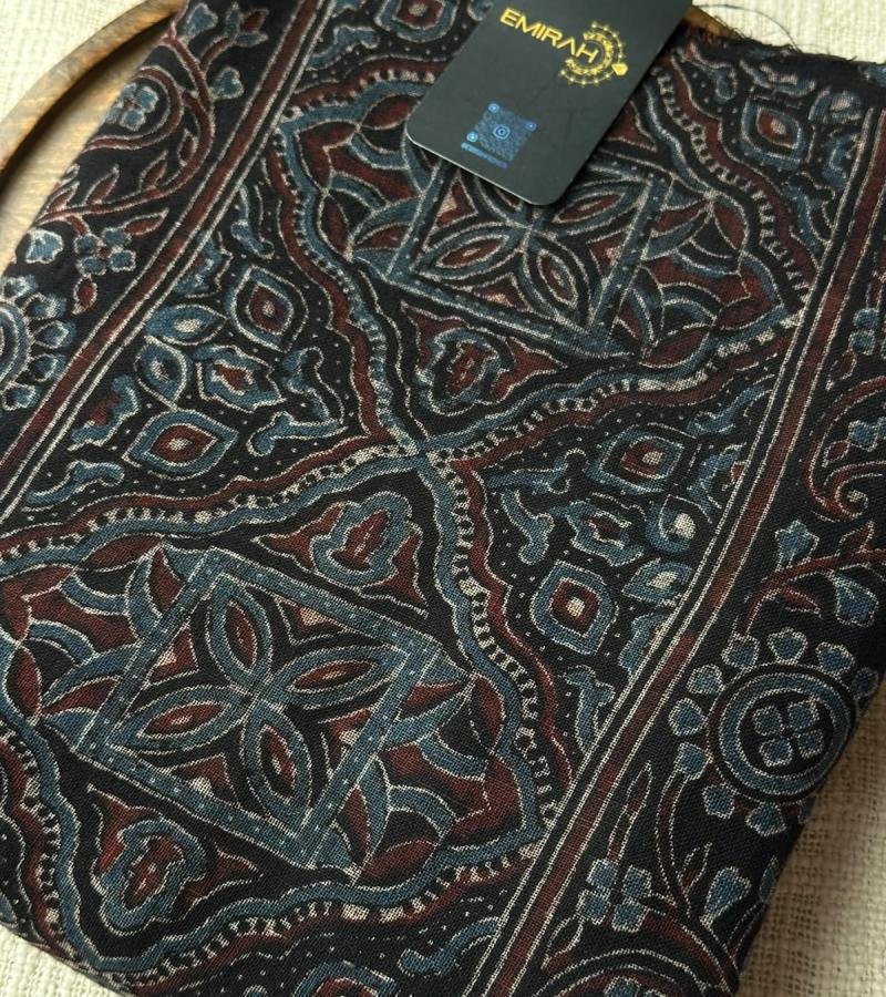 Linen Ajrakh Suit Set - Jet Black