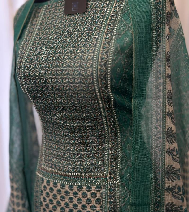 Elegant Tissue Linen Suit Set - Emerald Green