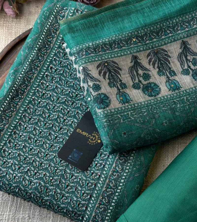 Elegant Tissue Linen Suit Set - Emerald Green