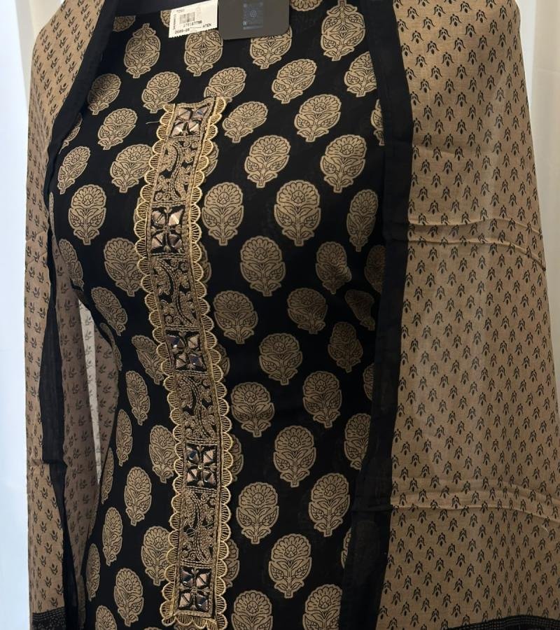 Elegant Chanderi Silk Suit Set - Jet Black